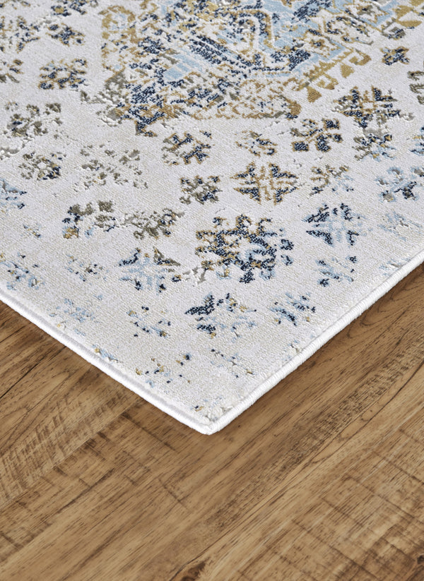 Homeroots 7' X 10' Blue White And Gray Oriental Power Loom Worn Faded Area Rug White Polypropylene 565937