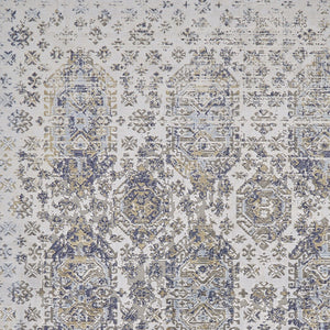 Homeroots 8' X 11' Blue White And Gray Oriental Power Loom Worn Faded Area Rug White Polypropylene 565938