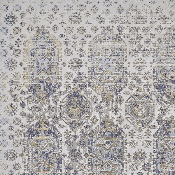 Homeroots 8' X 11' Blue White And Gray Oriental Power Loom Worn Faded Area Rug White Polypropylene 565938