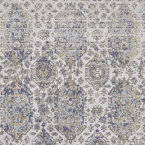 Homeroots 8' X 11' Blue White And Gray Oriental Power Loom Worn Faded Area Rug White Polypropylene 565938