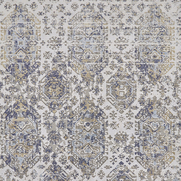 Homeroots 8' X 11' Blue White And Gray Oriental Power Loom Worn Faded Area Rug White Polypropylene 565938
