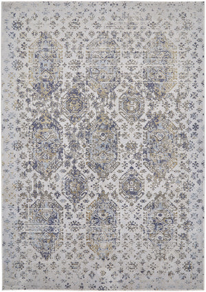 Homeroots 8' X 11' Blue White And Gray Oriental Power Loom Worn Faded Area Rug White Polypropylene 565938