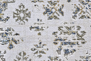 Homeroots 8' X 11' Blue White And Gray Oriental Power Loom Worn Faded Area Rug White Polypropylene 565938