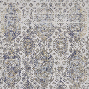 Homeroots 10' X 13' Blue White And Gray Oriental Power Loom Worn Faded Area Rug White Polypropylene 565939