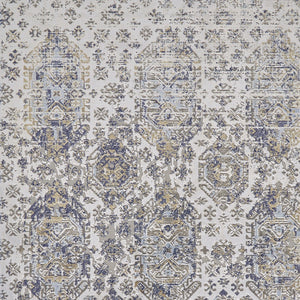 Homeroots 10' X 13' Blue White And Gray Oriental Power Loom Worn Faded Area Rug White Polypropylene 565939