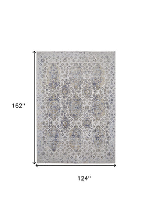 Homeroots 10' X 13' Blue White And Gray Oriental Power Loom Worn Faded Area Rug White Polypropylene 565939