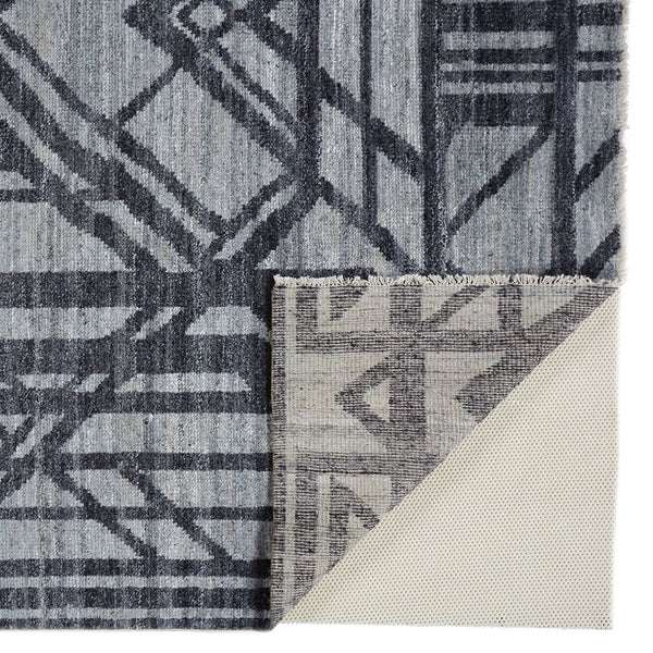 HomeRoots 5' Hand-Knotted Gray and Blue Wool Area Rug – Modern Geometric Design for Durable, Stylish Living Spaces 5' X 8' 565941