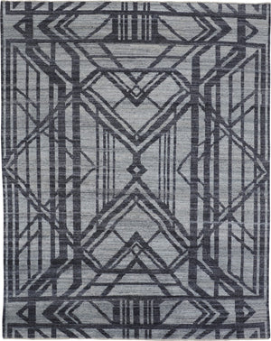 HomeRoots 5' Hand-Knotted Gray and Blue Wool Area Rug – Modern Geometric Design for Durable, Stylish Living Spaces 5' X 8' 565941
