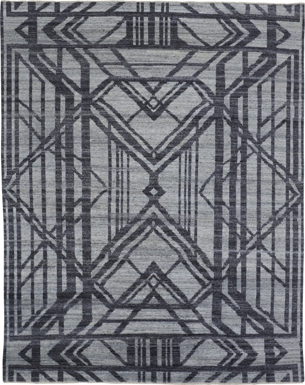 HomeRoots 5' Hand-Knotted Gray and Blue Wool Area Rug – Modern Geometric Design for Durable, Stylish Living Spaces 5' X 8' 565941