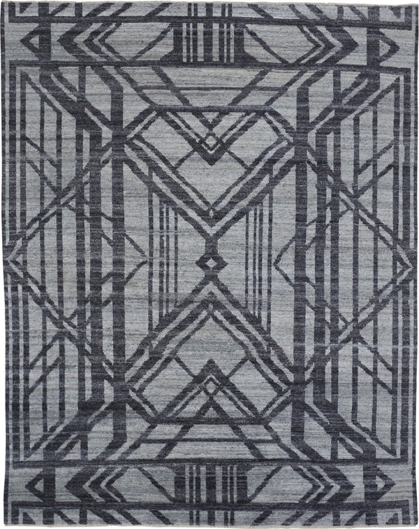 HomeRoots 5' Hand-Knotted Gray and Blue Wool Area Rug – Modern Geometric Design for Durable, Stylish Living Spaces 5' X 8' 565941