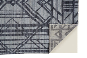 HomeRoots 5' Hand-Knotted Gray and Blue Wool Area Rug – Modern Geometric Design for Durable, Stylish Living Spaces 8' X 10' 565942