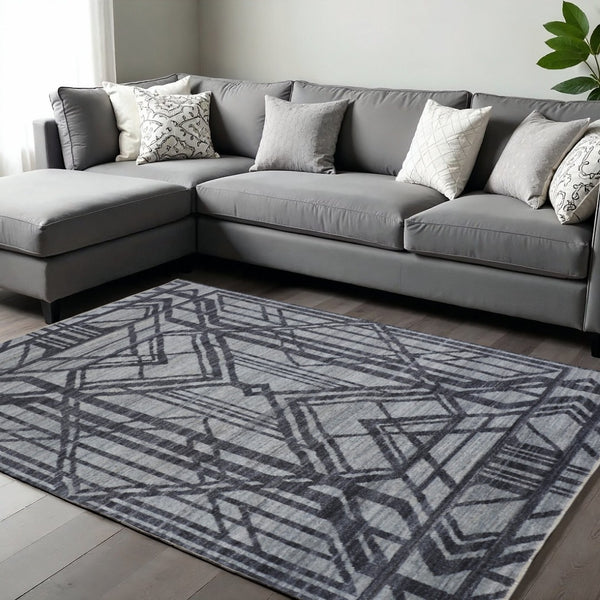 HomeRoots 5' Hand-Knotted Gray and Blue Wool Area Rug – Modern Geometric Design for Durable, Stylish Living Spaces 8' X 10' 565942