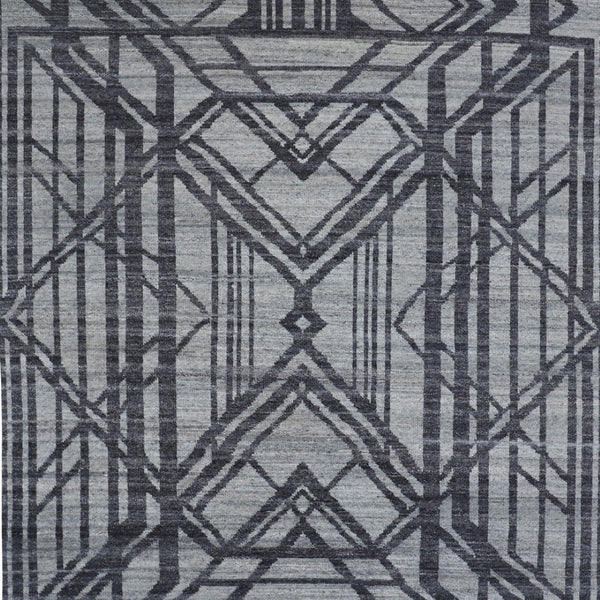 HomeRoots 5' Hand-Knotted Gray and Blue Wool Area Rug – Modern Geometric Design for Durable, Stylish Living Spaces 8' X 10' 565942