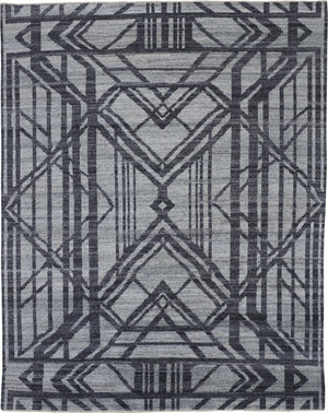 HomeRoots 5' Hand-Knotted Gray and Blue Wool Area Rug – Modern Geometric Design for Durable, Stylish Living Spaces 8' X 10' 565942