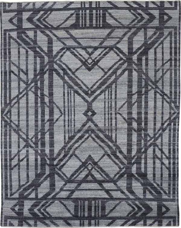 HomeRoots 5' Hand-Knotted Gray and Blue Wool Area Rug – Modern Geometric Design for Durable, Stylish Living Spaces 8' X 10' 565942