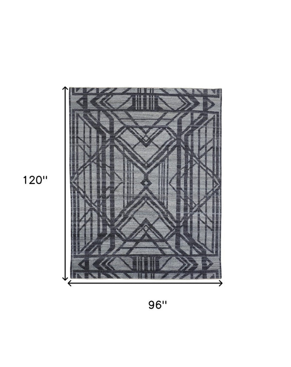 HomeRoots 5' Hand-Knotted Gray and Blue Wool Area Rug – Modern Geometric Design for Durable, Stylish Living Spaces 8' X 10' 565942