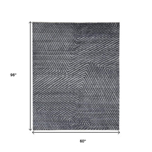 HomeRoots 5' Gray Wool Hand-Knotted Area Rug – Modern Abstract Design, Durable, Stain-Resistant & Unique Texture 565943