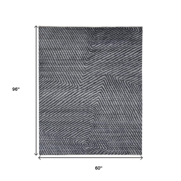 HomeRoots 5' Gray Wool Hand-Knotted Area Rug – Modern Abstract Design, Durable, Stain-Resistant & Unique Texture 565943