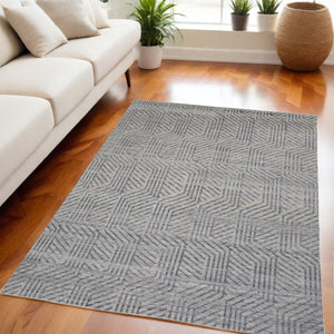 HomeRoots 5' Geometric Hand-Knotted Wool Area Rug - Stylish Tan and Gray Design for Modern Living Spaces 5' X 8' 565946