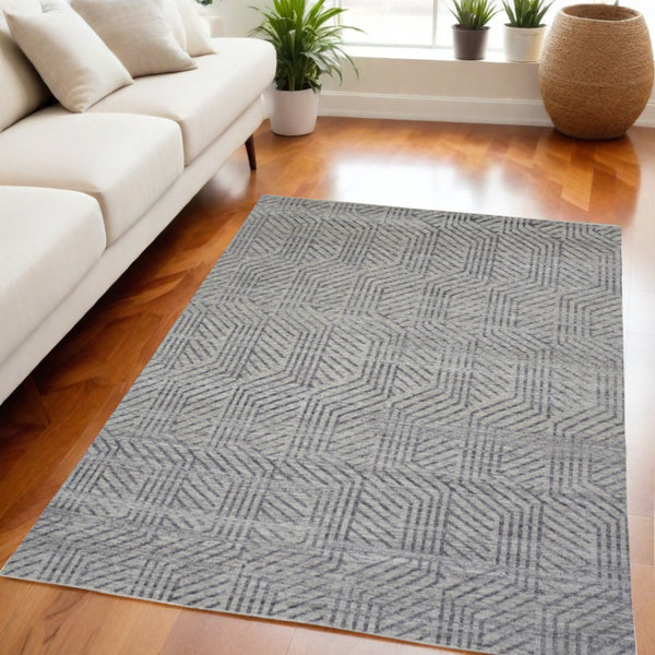 HomeRoots 5' Geometric Hand-Knotted Wool Area Rug - Stylish Tan and Gray Design for Modern Living Spaces 5' X 8' 565946
