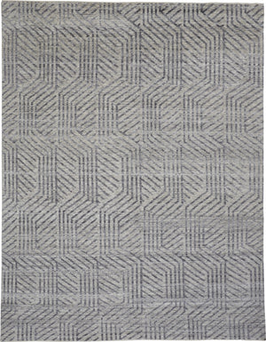 HomeRoots 5' Geometric Hand-Knotted Wool Area Rug - Stylish Tan and Gray Design for Modern Living Spaces 5' X 8' 565946