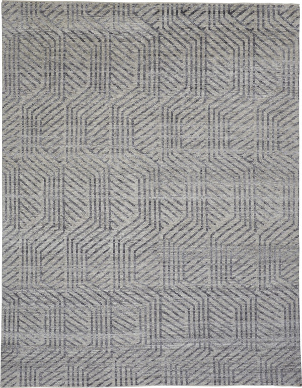 HomeRoots 5' Geometric Hand-Knotted Wool Area Rug - Stylish Tan and Gray Design for Modern Living Spaces 5' X 8' 565946