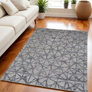HomeRoots 5' Hand-Knotted Gray Wool Area Rug with Distressed Geometric Design for Modern Elegance & Comfort 5' X 8' 565947