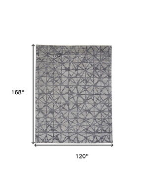 HomeRoots 5' Hand-Knotted Gray Wool Area Rug with Distressed Geometric Design for Modern Elegance & Comfort 10' X 14' 565948