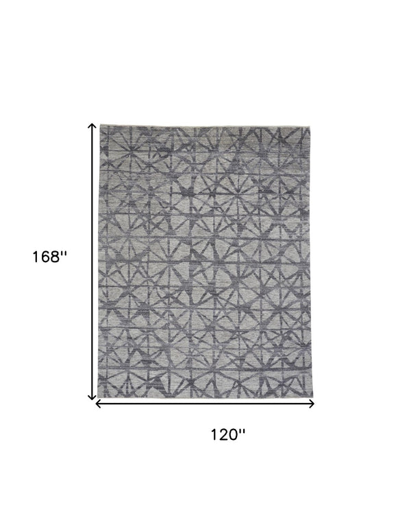 HomeRoots 5' Hand-Knotted Gray Wool Area Rug with Distressed Geometric Design for Modern Elegance & Comfort 10' X 14' 565948