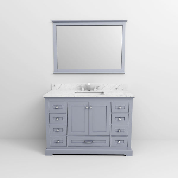 English Elm Dark Grey Single Bath Vanity 48 in. W x 22 in. D with Carrara Marble Top, Chrome Faucet, 46 in. Mirror, Durable Finish B2731S01236