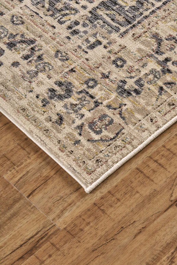 Homeroots 5' X 8' Black Gray And Tan Oriental Power Loom Worn Faded Area Rug Gray Polypropylene 565950
