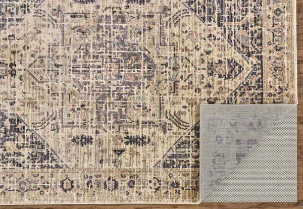 Homeroots 5' X 8' Black Gray And Tan Oriental Power Loom Worn Faded Area Rug Gray Polypropylene 565950