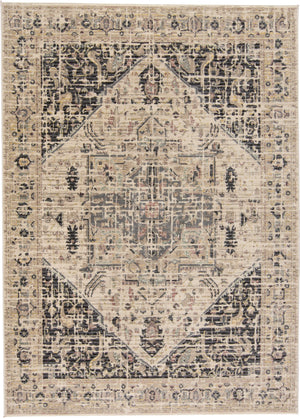 Homeroots 5' X 8' Black Gray And Tan Oriental Power Loom Worn Faded Area Rug Gray Polypropylene 565950