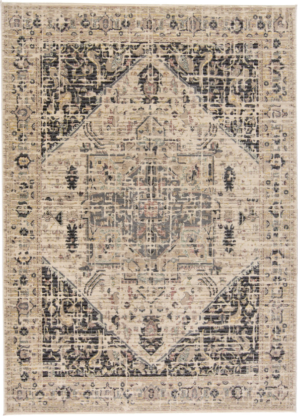 Homeroots 5' X 8' Black Gray And Tan Oriental Power Loom Worn Faded Area Rug Gray Polypropylene 565950