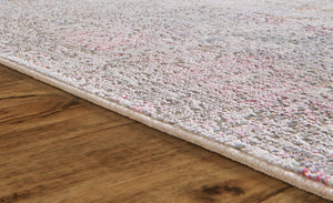 Homeroots 8' X 10' Pink And Blue Oriental Power Loom Worn Faded Area Rug With Fringe Gold Viscose 565951
