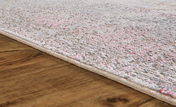 Homeroots 8' X 10' Pink And Blue Oriental Power Loom Worn Faded Area Rug With Fringe Gold Viscose 565951