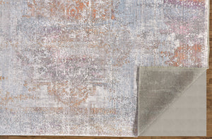 Homeroots 8' X 10' Pink And Blue Oriental Power Loom Worn Faded Area Rug With Fringe Gold Viscose 565951