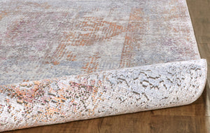 Homeroots 8' X 10' Pink And Blue Oriental Power Loom Worn Faded Area Rug With Fringe Gold Viscose 565951