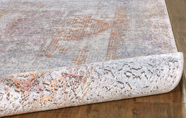 Homeroots 8' X 10' Pink And Blue Oriental Power Loom Worn Faded Area Rug With Fringe Gold Viscose 565951