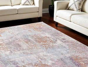 Homeroots 8' X 10' Pink And Blue Oriental Power Loom Worn Faded Area Rug With Fringe Gold Viscose 565951
