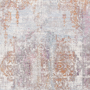 Homeroots 8' X 10' Pink And Blue Oriental Power Loom Worn Faded Area Rug With Fringe Gold Viscose 565951