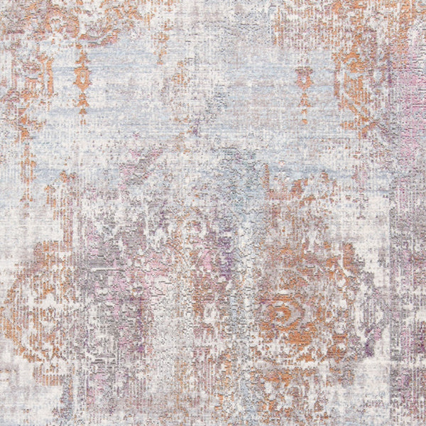Homeroots 8' X 10' Pink And Blue Oriental Power Loom Worn Faded Area Rug With Fringe Gold Viscose 565951