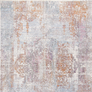Homeroots 8' X 10' Pink And Blue Oriental Power Loom Worn Faded Area Rug With Fringe Gold Viscose 565951