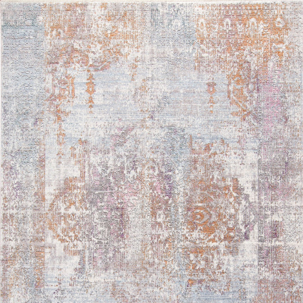 Homeroots 8' X 10' Pink And Blue Oriental Power Loom Worn Faded Area Rug With Fringe Gold Viscose 565951