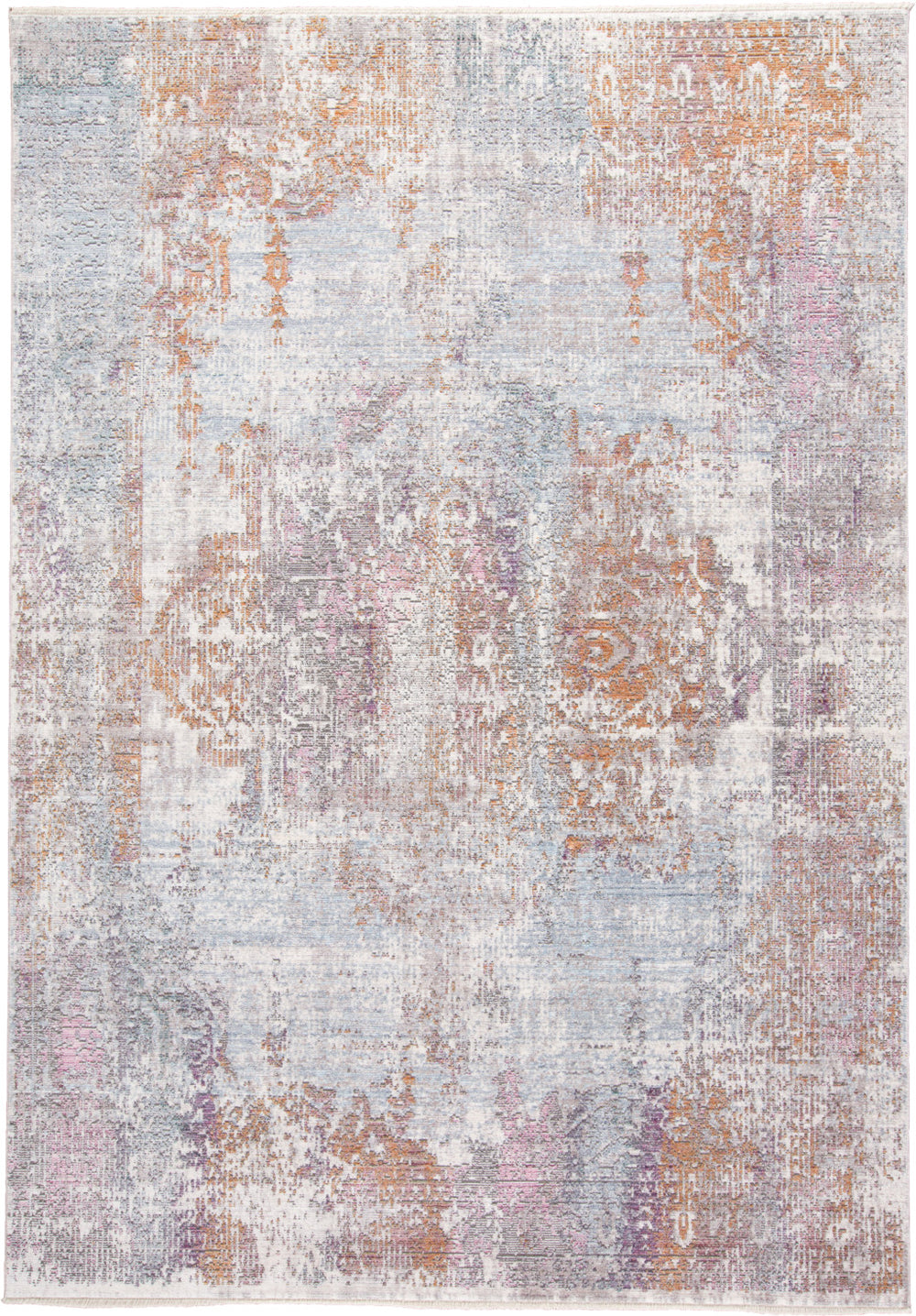 Homeroots 8' X 10' Pink And Blue Oriental Power Loom Worn Faded Area Rug With Fringe Gold Viscose 565951