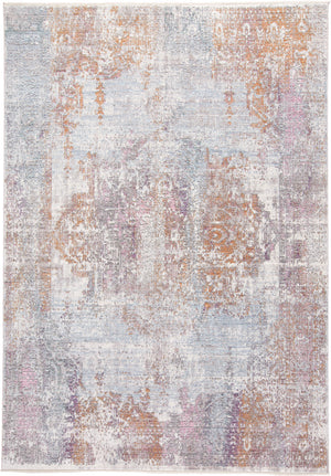 Homeroots 8' X 10' Pink And Blue Oriental Power Loom Worn Faded Area Rug With Fringe Gold Viscose 565951