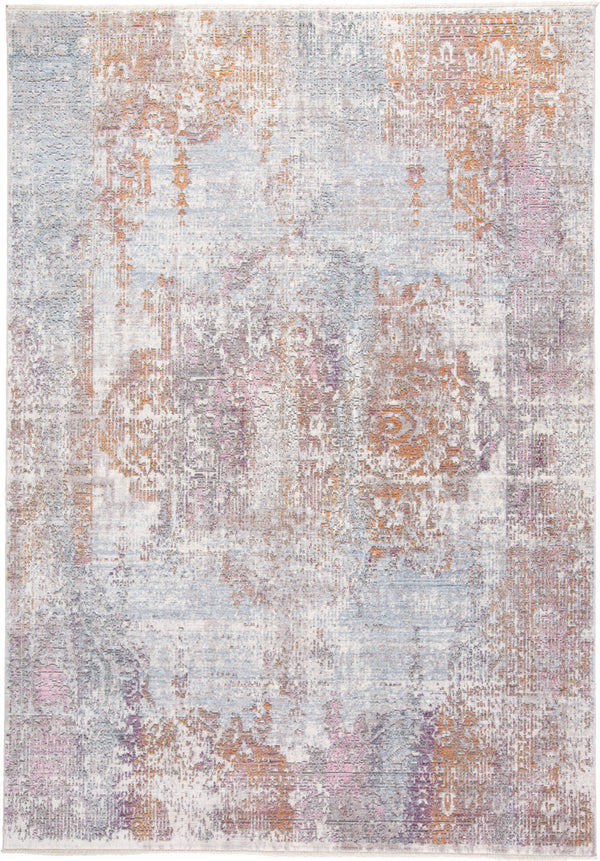 Homeroots 8' X 10' Pink And Blue Oriental Power Loom Worn Faded Area Rug With Fringe Gold Viscose 565951