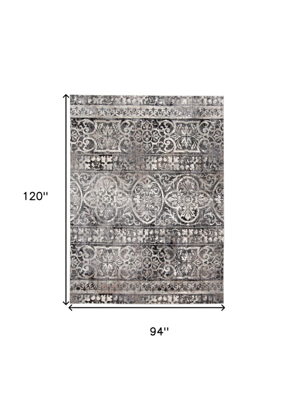 HomeRoots 8' Gray and Ivory Abstract Distressed Area Rug - Stylish, Durable, Stain-Resistant Design for Any Space 8' X 10' 565954