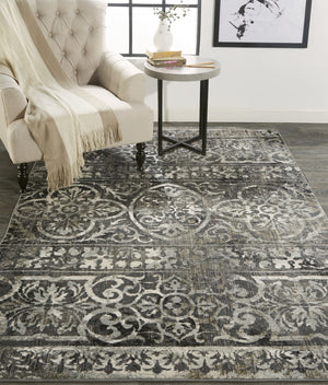 HomeRoots 8' Gray and Ivory Abstract Distressed Area Rug - Stylish, Durable, Stain-Resistant Design for Any Space 8' X 10' 565954