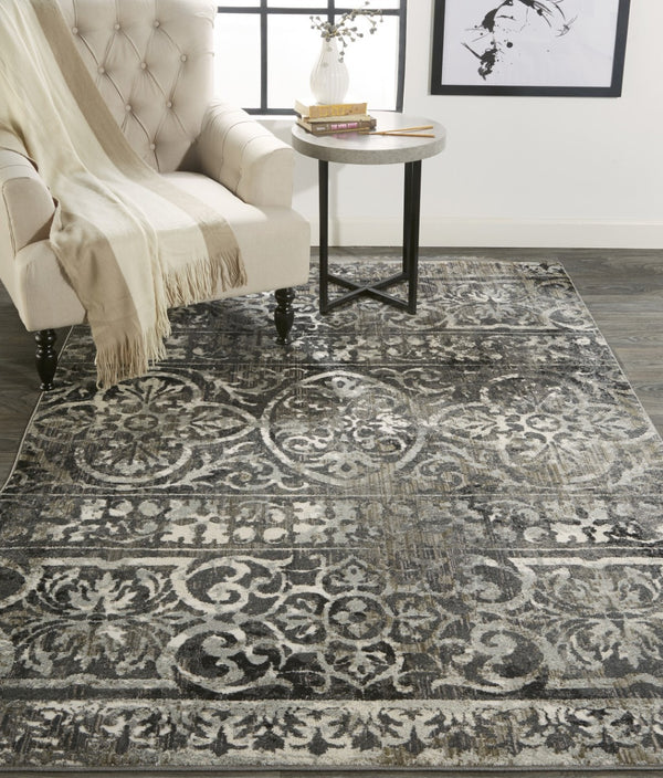 HomeRoots 8' Gray and Ivory Abstract Distressed Area Rug - Stylish, Durable, Stain-Resistant Design for Any Space 8' X 10' 565954